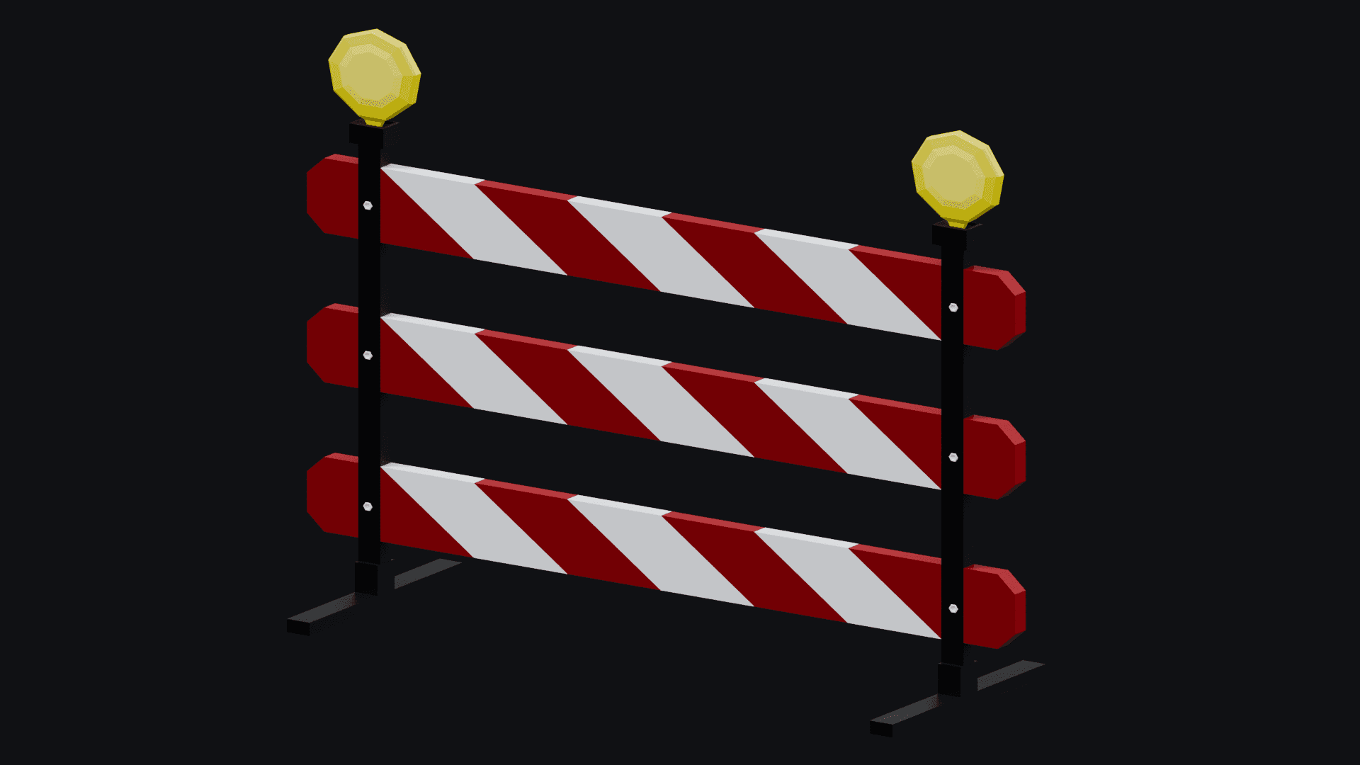 Low Poly Road Construction Barrier with Warning Lights 3D Model – Traffic Blocker for Games